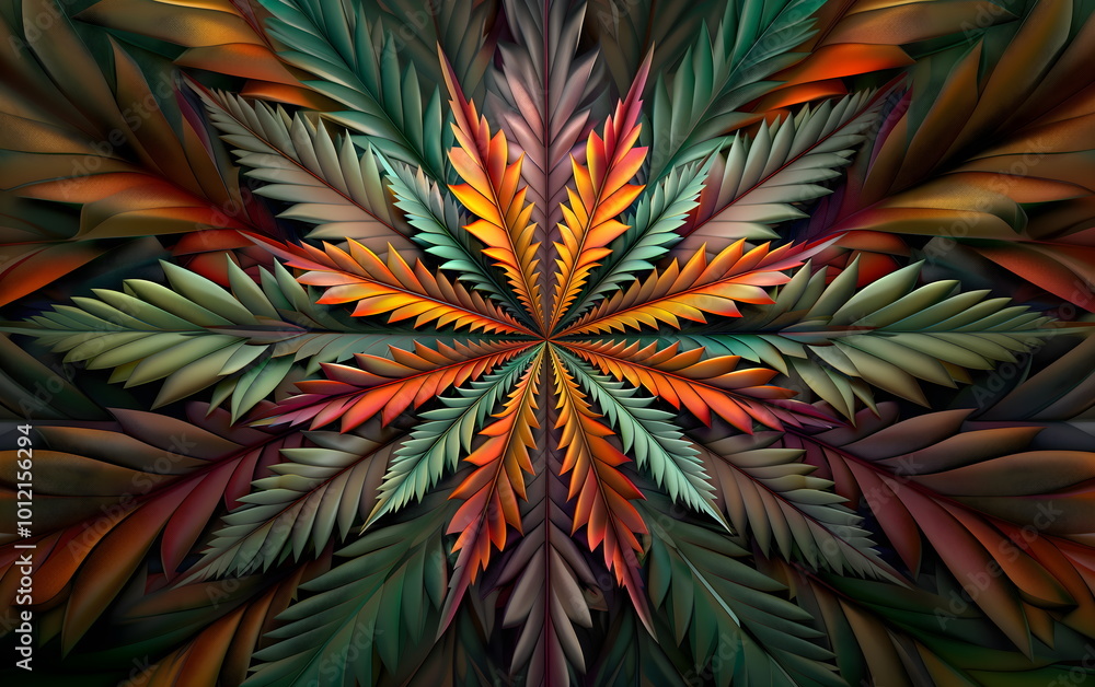 Abstract psychedelic cannabis plant. Mandala background kaleidoscope. Banner copyspace Abstract psychedelic cannabis plant. Mandala background kaleidoscope. Banner copyspace