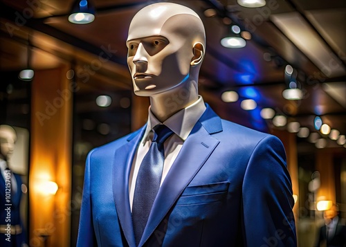 Elegant Dark Blue Suit on a Tailored Mannequin Perfect for Fashion and Business Presentations