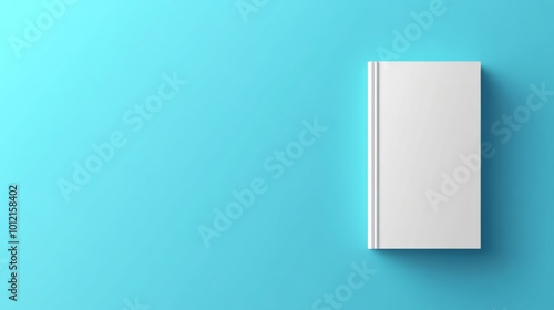 Top View of a White Book Cover on Blue Background: High-Resolution Flat Lay Mockup with No Text or Images for Creative Design photo