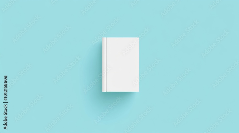 Top View of a White Book Cover on Blue Background: High-Resolution Flat Lay Mockup with No Text or Images for Creative Design Top View of a White Book Cover on Blue Background: High-Resolution Flat Lay Mockup with No Text or Images for Creative Design