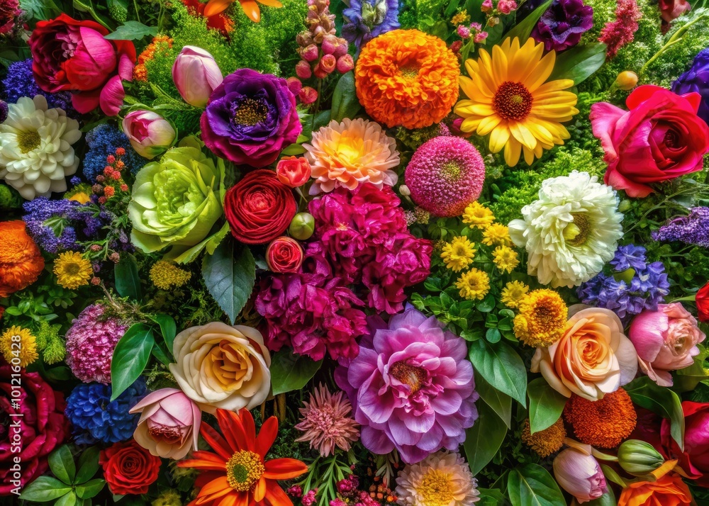 Naklejka premium Elegant Floral Design Background Featuring Vibrant Blooms and Lush Greenery for Creative Projects