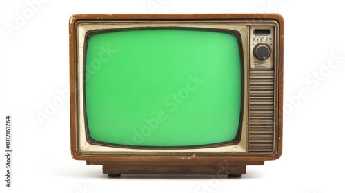 An old-fashioned television set with a green screen, evoking nostalgia and retro aesthetics.