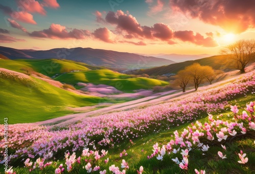 vibrant spring blossoms unveil fresh landscape backdrop colorful display beauty  flowers  bloom  garden  petal  tree  nature  freshness  greenery  outdoor