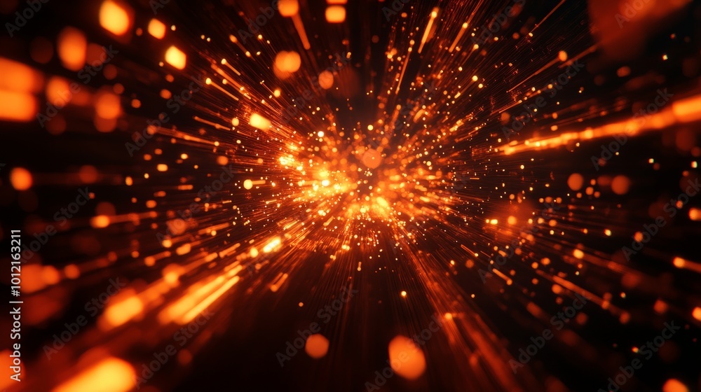Obraz premium A futuristic design illustrating rapid data movement with glowing rays and dynamic explosions, capturing the essence of space travel
