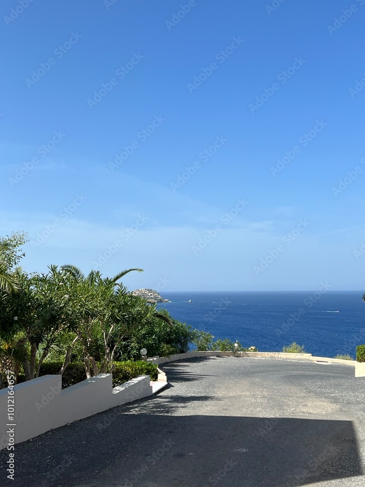 Naklejka premium View of Agia Pelagia resort in the mountains of Crete in Greece. Mades, Ligaria. 
