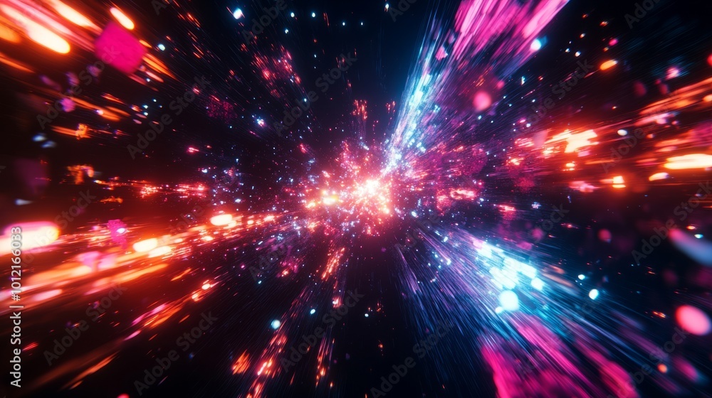 A futuristic design illustrating rapid data movement with glowing rays and dynamic explosions, capturing the essence of space travel A futuristic design illustrating rapid data movement with glowing rays and dynamic explosions, capturing the essence of space travel