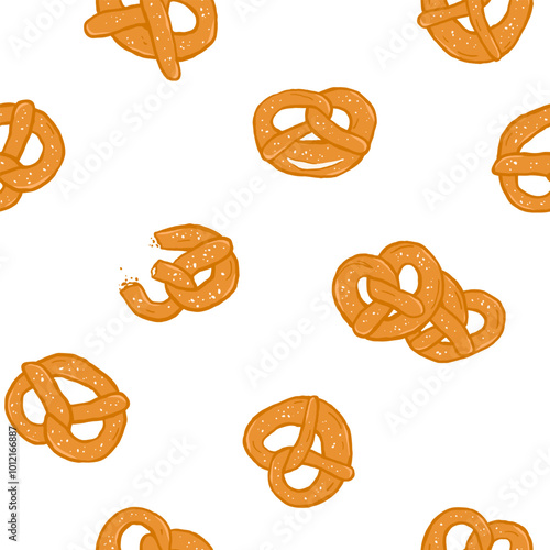 Seamless pattern with pretzels on white background
