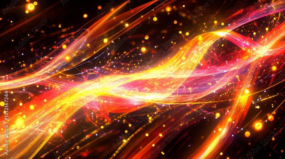 Naklejka premium A bold composition of glowing data flow and explosion, lights, energetic backround, colorful