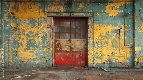 Rusty Red Door in Abandoned Industrial Building