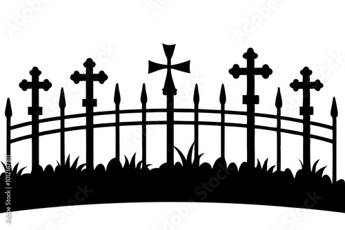 Old fence in the cemetery on a white background - Vector illustration