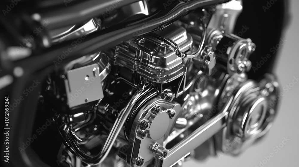 Close up view of innovative automobile engine design showcasing advanced technology features Close up view of innovative automobile engine design showcasing advanced technology features