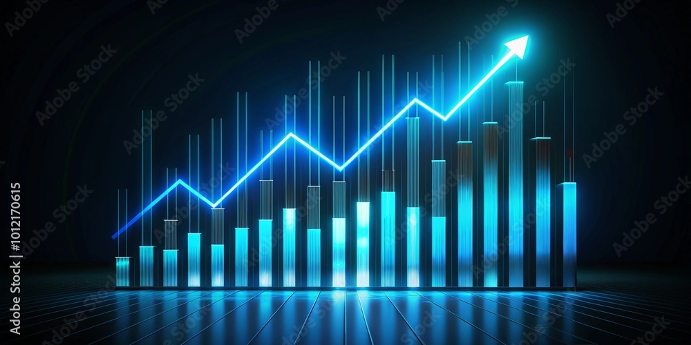 Business chart growing, graph bar raising up, economic growth theme banner illustration Business chart growing, graph bar raising up, economic growth theme banner illustration
