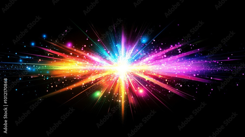 Fototapeta premium A futuristic design illustrating rapid data movement with glowing rays and dynamic explosions, capturing the essence of space travel