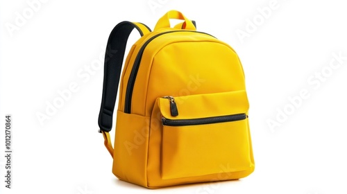 A bright yellow backpack designed for carrying books and personal items.