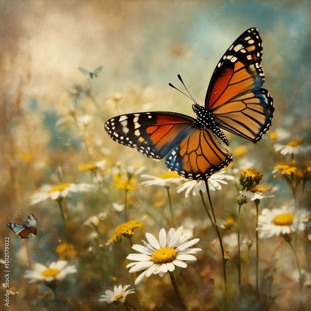 Butterflies and flowers, sketch illustration, AI generated photo Butterflies and flowers, sketch illustration, AI generated photo