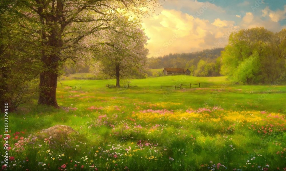 Fototapeta premium Nature colorful illustration, AI generated 