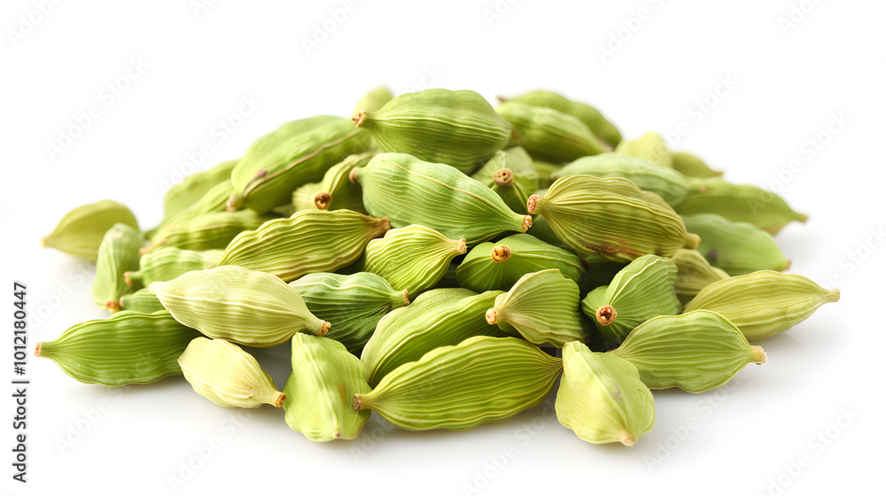 Whole Cardamom Pods Emphasizing Their Distinctive Green Form | Aromatic Spice for Flavorful Cooking and Traditional Recipes
