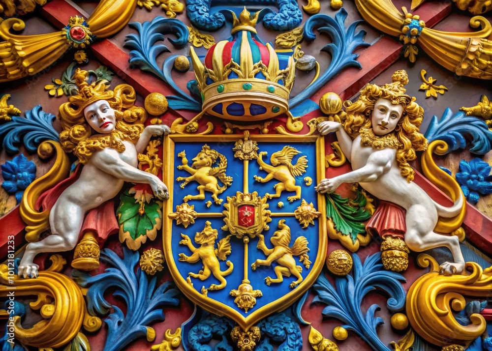 Fototapeta premium Elegant White Family Coat of Arms with Intricate Design Elements and Heraldic Symbols for Use