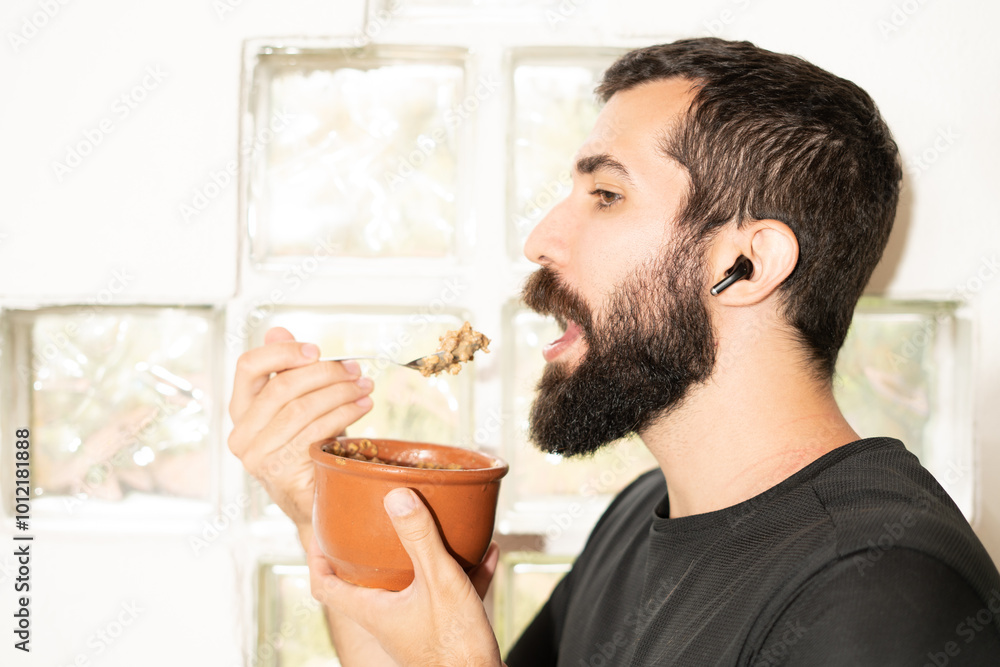 bearded man eating oats bearded man eating oats