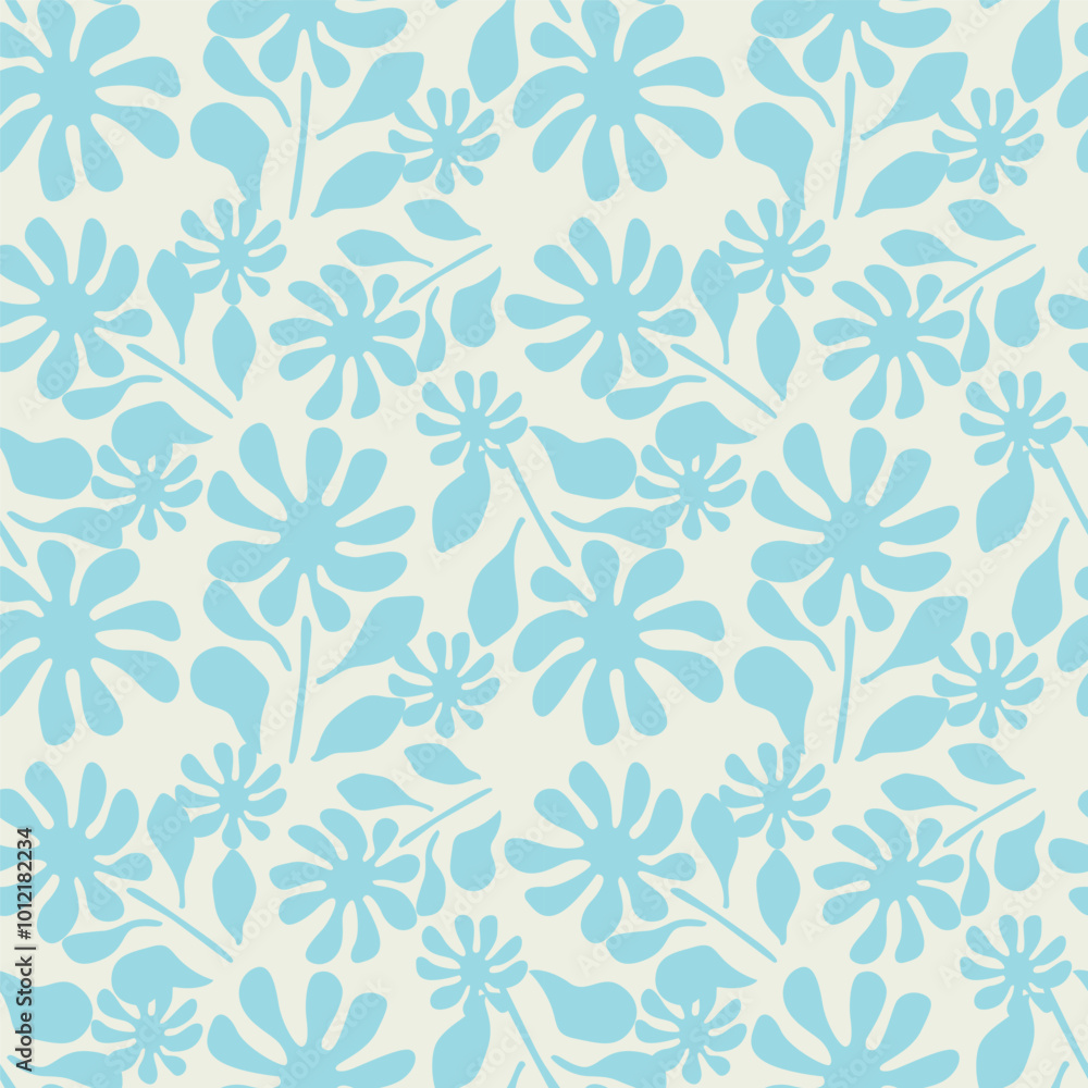 blue seamless vector stock flowers with leaves pattern on cream background blue seamless vector stock flowers with leaves pattern on cream background