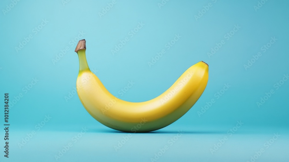 Pastel blue background with a yellow banana in the center. Pastel blue background with a yellow banana in the center.