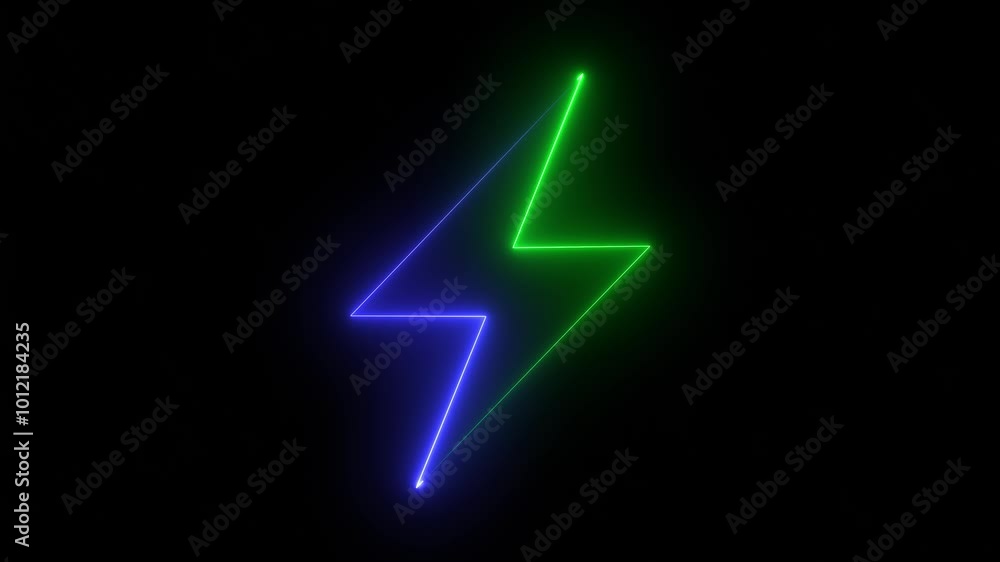 Neon Battery charging power symbol green and blue color icon black background Neon Battery charging power symbol green and blue color icon black background