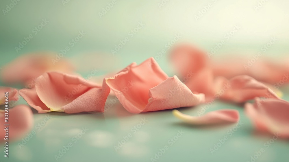 Macro close-up of blush rose petals falling gently on a pale green background, creating a romantic and serene mood. Macro close-up of blush rose petals falling gently on a pale green background, creating a romantic and serene mood.