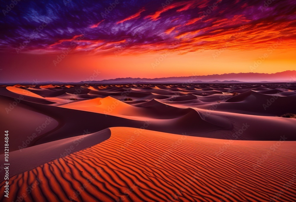 Naklejka premium stunning vibrant unique desert landscapes revealing intricate textures highlighting beauty, sand, dunes, color, pattern, nature, earth, sky, mountain