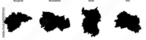 Novgorod, Novosibirsk, Omsk, Orel outline maps