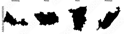 Orenburg, Penza, Perm, Primorye outline maps