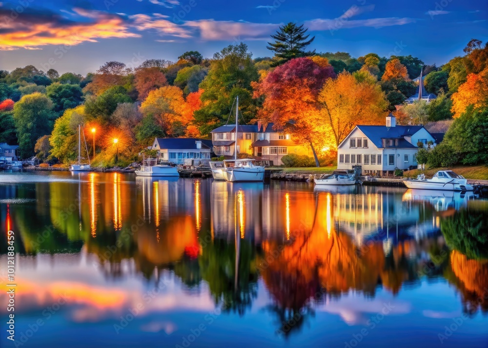 Enchanted Landscape of Mystic Connecticut Featuring Scenic Waterfront and Lush Greenery in Autumn Enchanted Landscape of Mystic Connecticut Featuring Scenic Waterfront and Lush Greenery in Autumn
