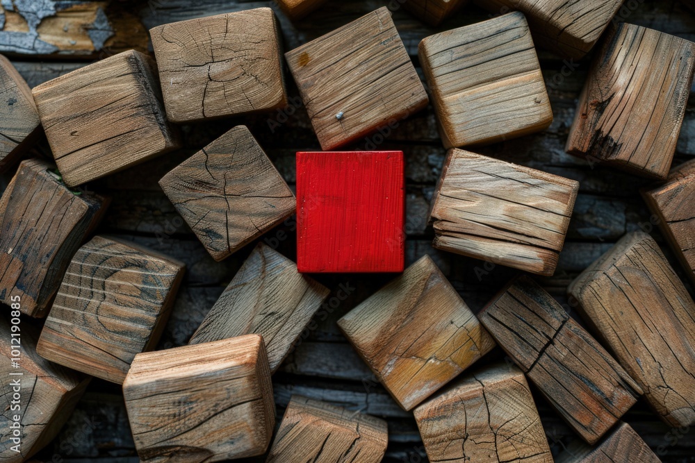 A pile of wooden blocks with a red square in the middle, generative ai image A pile of wooden blocks with a red square in the middle, generative ai image