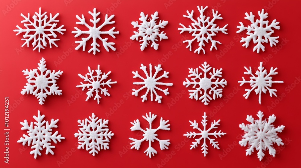 These are cute white snowflakes on a red background. They're perfect for adding a festive touch to your Christmas banners, cards, or New Year's decorations. These are cute white snowflakes on a red background. They're perfect for adding a festive touch to your Christmas banners, cards, or New Year's decorations.