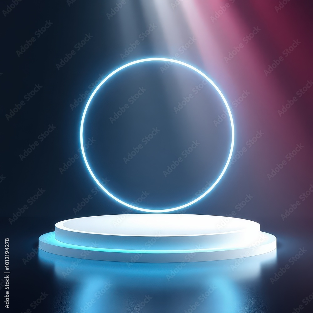 Futuristic Neon Circle Product Display Stand. Futuristic Neon Circle Product Display Stand.