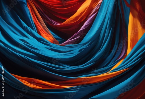 vibrant flowing fabrics portraying dynamic wind movements abstract form, art, motion, design, textured, patterns, colors, energetic, waves, silk, drapes