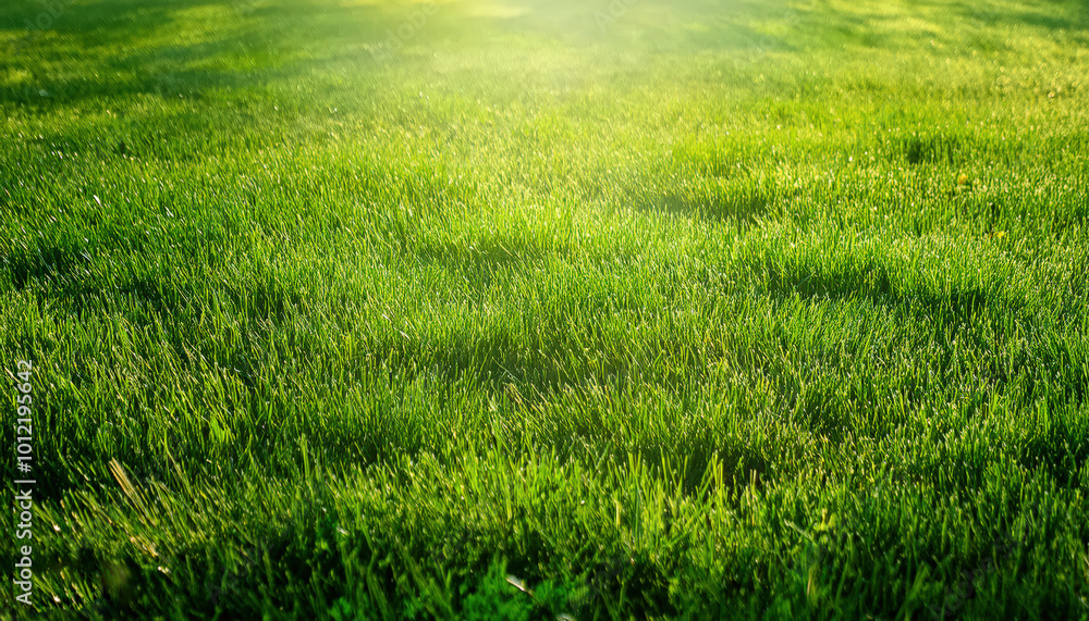 Fototapeta premium A natural green grass field background, showcasing a light and airy outdoor environment, perfect for nature-themed visuals and serene settings.