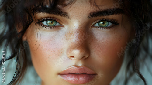 Wallpaper Mural Close Up Portrait of a Woman with Green Eyes and Freckles - Illustration Torontodigital.ca