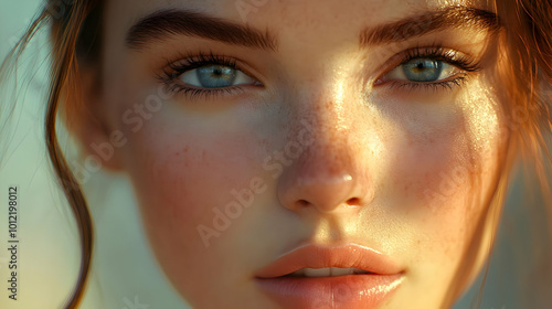 Close-up of Woman's Face with Blue Eyes - Illustration