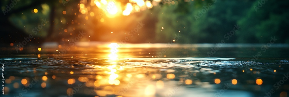 A beautiful reflection of the sun on the water. The water is calm and peaceful A beautiful reflection of the sun on the water. The water is calm and peaceful