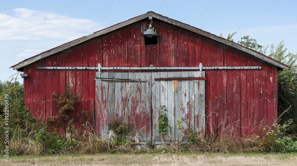 a red barn with a bell on the roof a red barn with a bell on the roof