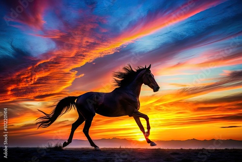 Ethereal Abstract Horse Silhouette in Vibrant Colors Representing Freedom and Graceful Motion