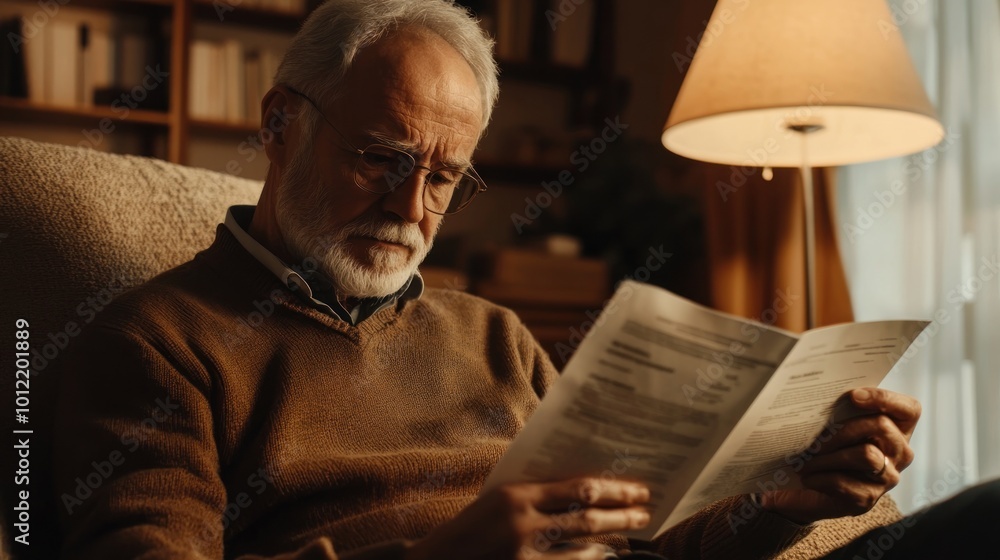 Senior Man Reading a Book in Armchair Senior Man Reading a Book in Armchair