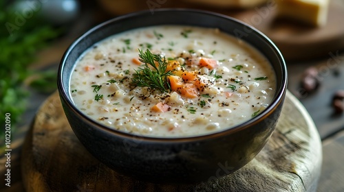 Creamy barley soup with vegetables