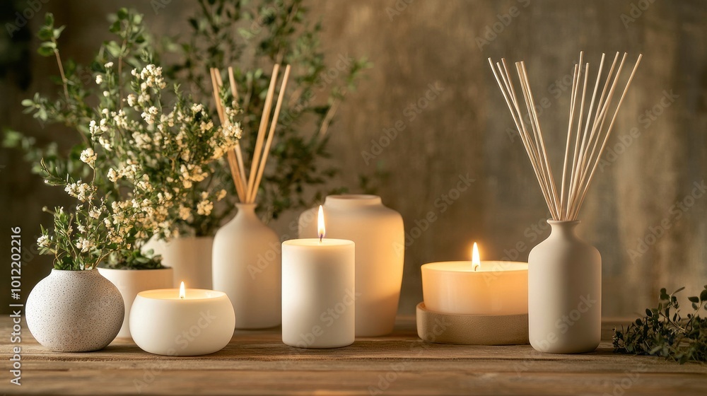 Candles and Flowers in a Spa Setting Candles and Flowers in a Spa Setting