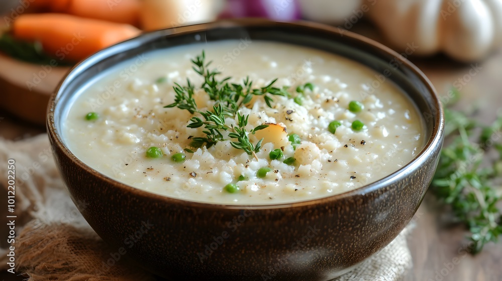 Creamy barley soup with vegetables Creamy barley soup with vegetables