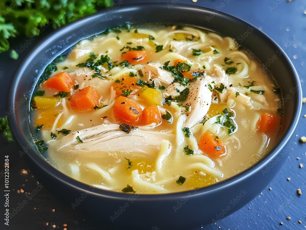Creamy chicken soup with noodles and vegetables Creamy chicken soup with noodles and vegetables