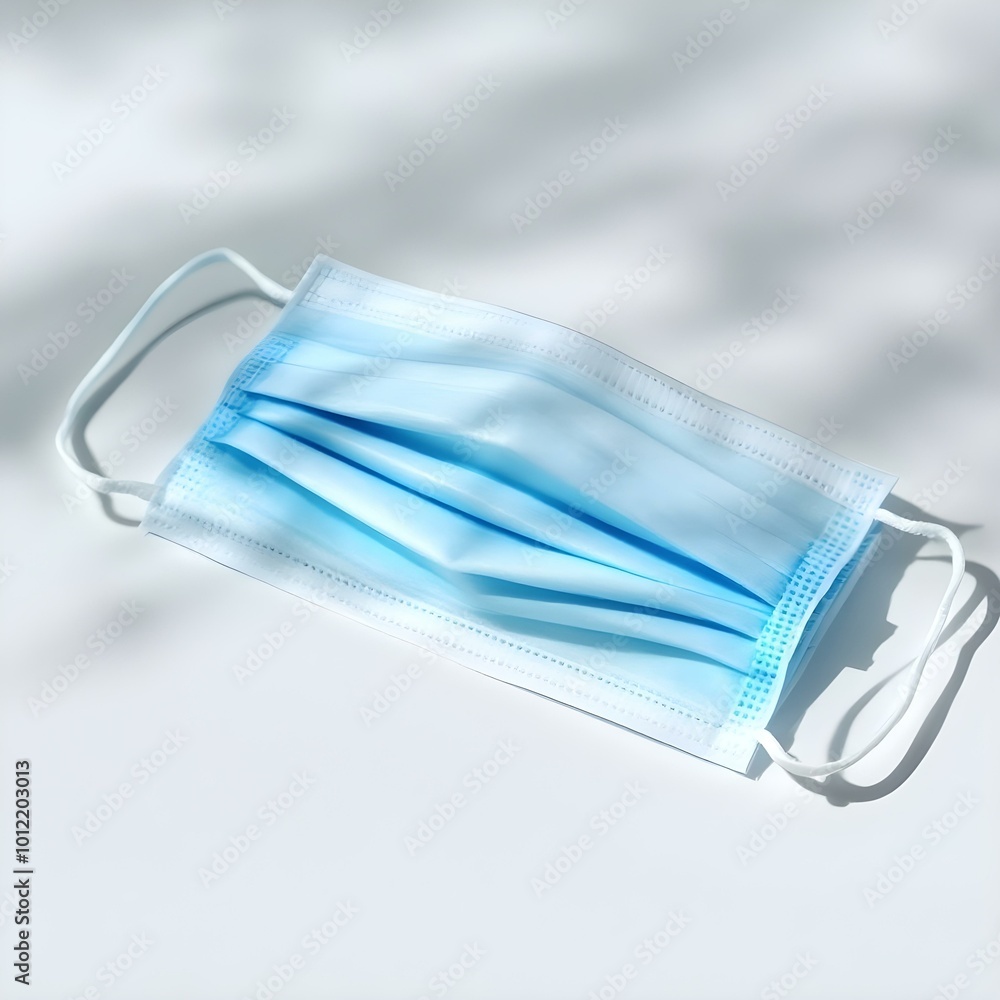 Close-Up of Light Blue Disposable Medical Face Masks in Pleated Design – Perfect for Healthcare Themes
