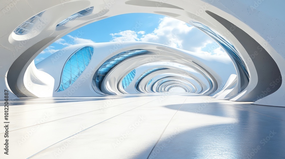 Fototapeta premium Futuristic Architecture with White Walls and Blue Sky
