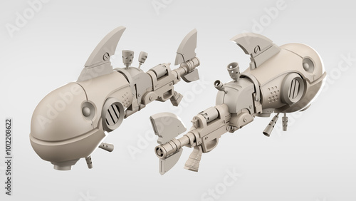 3d illustration of a fish gun, shark gun, 3d shader