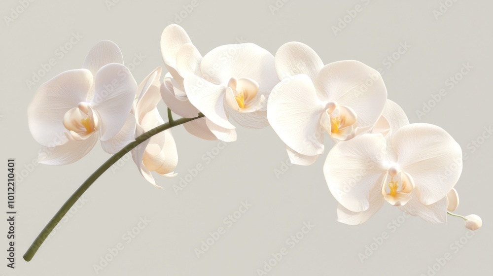 Obraz premium Elegant Cream Orchid with Elongated Petals in Close-up Marco Shot - Detailed and Photorealistic Floral Beauty